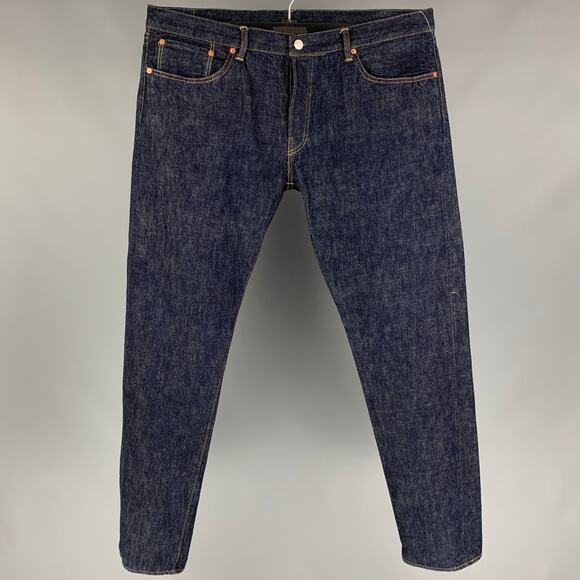 TCB Jeans Size 40 Indigo Contrast Stitch Selvedge Denim Button Fly Jeans - Picture 1 of 4